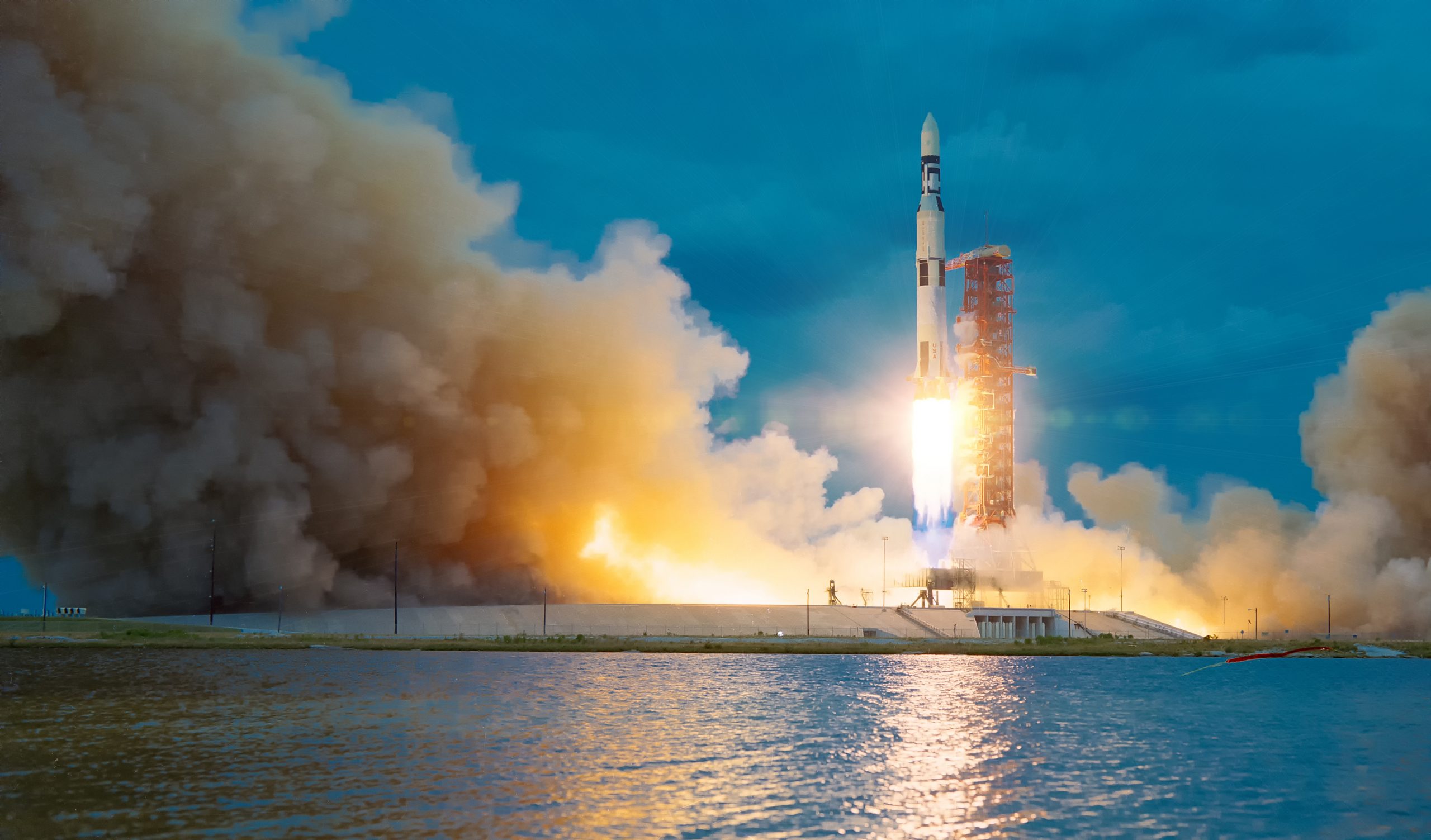 Rocket lifts off launch pad amid fire and smoke
