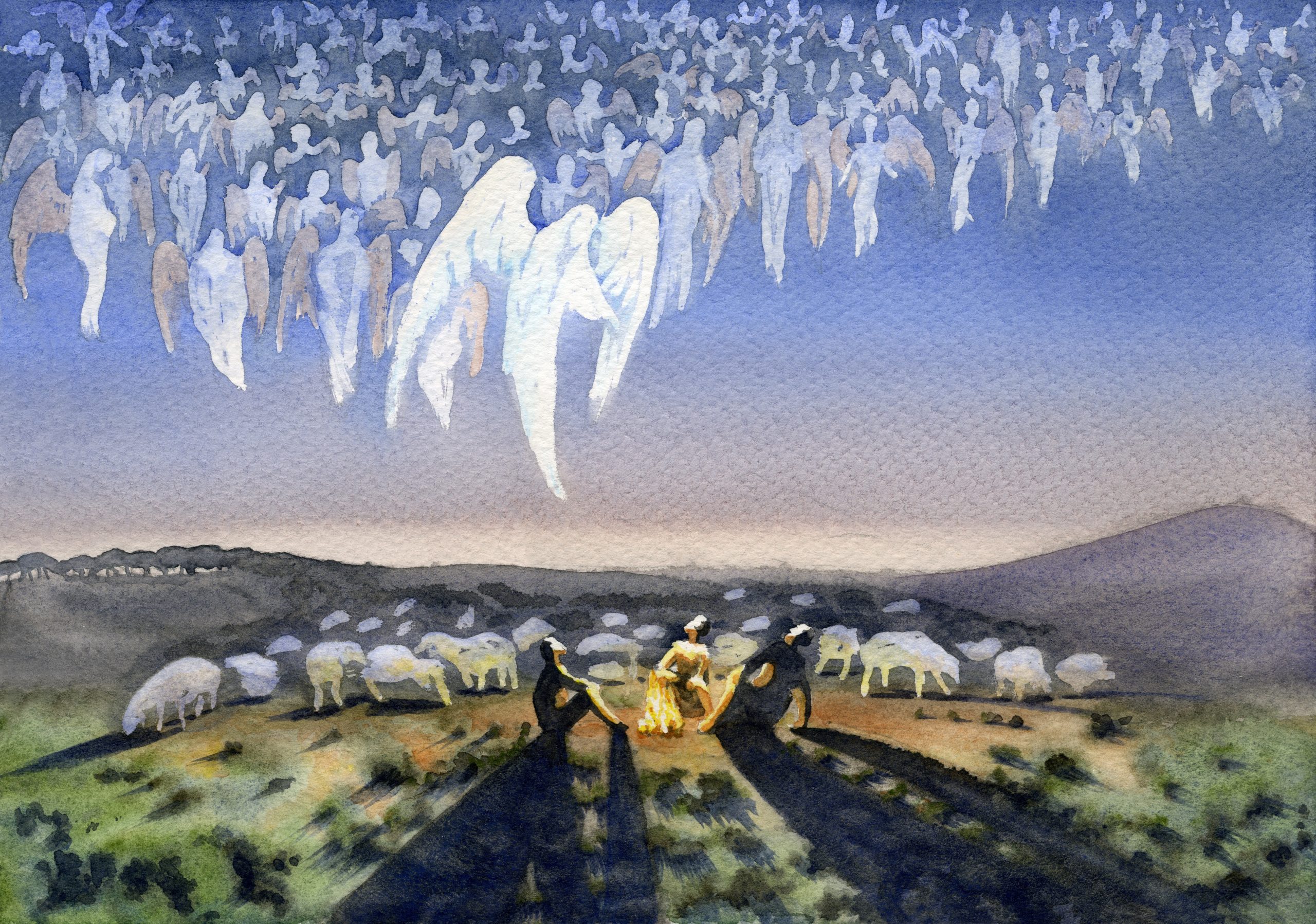 Angels speak to sheperds in the field