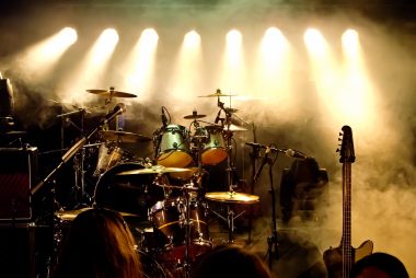 Lights and instruments on stage ready for a cover band to perform.