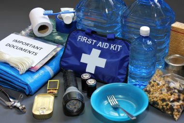 Emergency kit opened up for display of all items.