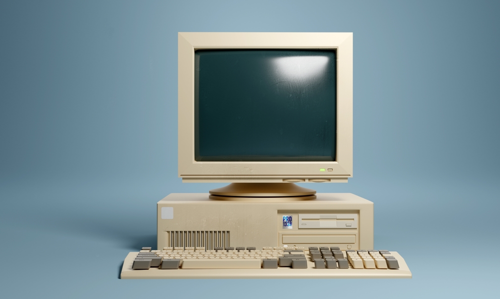 a beige, floppy disk based computer from the dawn of the computer age.