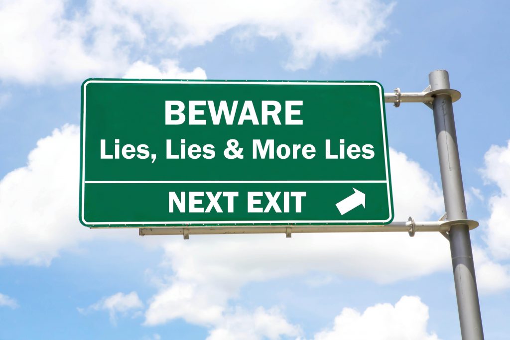 A road sign about the evils the Left has produced that speaks of lies and more lies, next exit.
