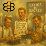 News men depicted as Angels create Christian Satire.