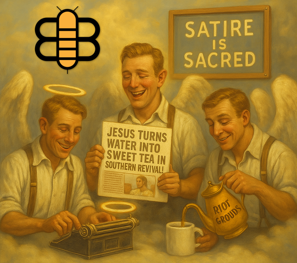 News men depicted as Angels create Christian Satire.