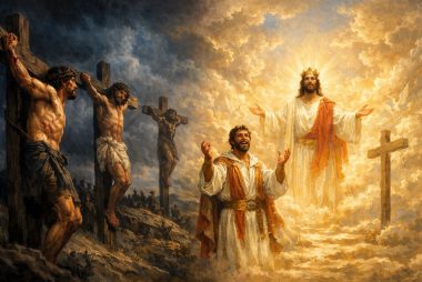 The thief on the cross finds redemption in is last moments, as depicted here.